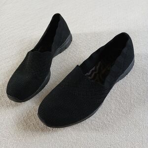 skechers ♡ slip on mesh memory foam shoes black